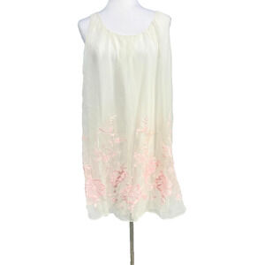 Vintage Sharelle Nightgown Womens Small Embroidered Floral Chiffon Ivory Pink